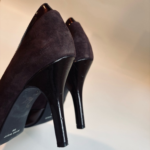 Nine West Brown Pointed Toe Suede Patent Leather Shoes Size 8 - Picture 8 of 15